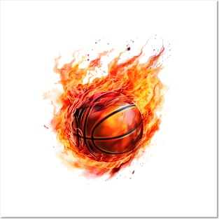 Flamming Basketball Watercolor Posters and Art